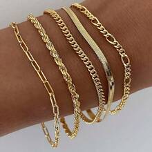 1 Set Of 5pcs Boho Style Metal Chain Layered Bracelet For Women