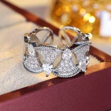 1pc Women's Luxury Style Open Ring Inlaid Synthetic Zirconia Stone Versatile Daily Accessory