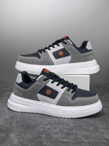 Herren Kontrastartige Patchwork Vorderseite Schnürschuhe mit dickem Plateau, leicht, lässige Sportschuhe, modisch vielseitig, runde Zehenpartie, Blumenmuster, rutschfest, Sneaker