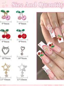 40 chiếc mặt dây chuyền đính đá nghệ thuật bằng hợp kim, hình bướm 3D màu bạc và vàng, hình quả anh đào màu hồng và đỏ lấp lánh. - Nhiều màu - Xem 7