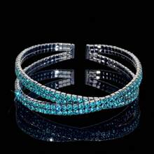 1pc Luxurious Intersected Synthetic Zirconia Bracelet, High-End Accessory Suitable For Gift, Daily Wear, Party, Wedding Occasions - Silver-red - View 36