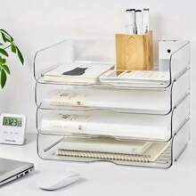 2 Piezas/Bandeja de Archivo de 4 Piezas, Caja de Almacenamiento de Papeles, Bandeja de Cartas, Caja de Almacenamiento de Escritorio Apilable Transparente, Perfecta para Almacenar Papeles, Tabletas, Cartas, Documentos de Oficina, Libros, Notas, Carpetas - color transparente - Ver 2