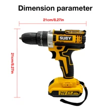 1 Set Of SUBY Cordless Impact Drill, 3 Function Electric Screwdriver With 2*21V Battery +24 Luxury Accessories - Yellow - View 3