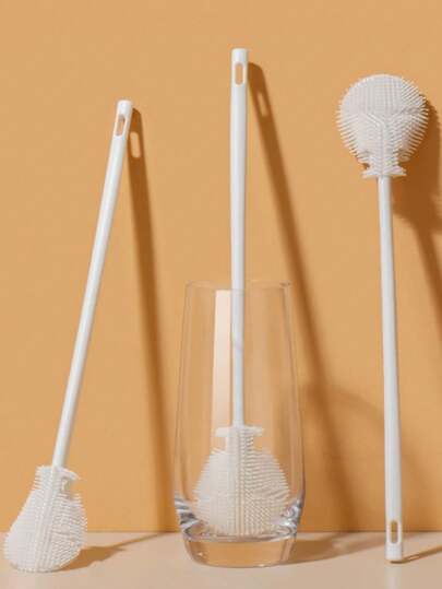 5pcs 360° Silicone Bottle Brush, Cup Brush, Baby Bottle Brush With Foldable Head And Handle - Portable, Reusable, Suitable For Kitchen Utensils And Drinkware Cleaning