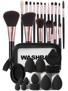 4/36PCS Makeup Tools Set Including:1pc Multi-Functional Zipper Toiletry And Cosmetic Bag Waterproof+18PCS Makeup Brush Set+4PCS Makeup Sponges+4PCS Mini Makeup Sponges+4PCS Triangle Powder Puffs+4PCS Mini Air Cushion Powder Puffs+1pc Makeup Brush Cleaning Tools,Brush Set,Makeup Brush Kit,Make Up Brush Set,Make Up Set Complete,Makeup Brush Set,Complete Makeup Kit,Brush Kit,Brushes Makeup Set,Makeup Gift Set,Set