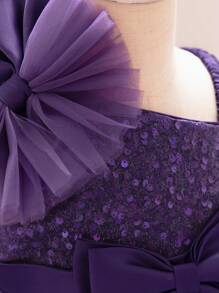 Baby Girls Champagne Color Sequin Elegant Princess Dress, Suitable For Parties - Purple - View 4