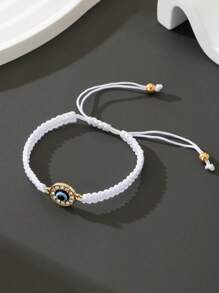 1pc Unisex Crystal-Studded Devil's Eye Drawstring Bracelet (Without Gift Box) - White - View 4