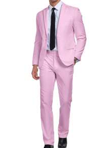 Adult Men 2pcs Suit Set - Slim Fit Pants & Long Sleeve Lapel Collar Blazer, Formal Business Attire & Party Wear, Minimalist Design