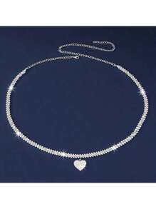 1 Pc Luxury Quality High-End Rhinestone Heart Shaped Welded Link Chain Waist Chain - Silver - View 5