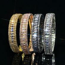 1 件全新多层方形超闪亮合成方晶锆石手链，奢华高端人造珍珠装饰，适合送礼、日常佩戴、派对、婚礼 - 金色 - 查看 2