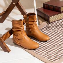 Women's Mid Calf Boots Fashion Slouch Flat Ankle Booties With Comfort