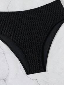 2pcs/Set Women Black Ribbed Vest And Regular Triangle Panty Simple Everyday Bikini Set - Black - View 5