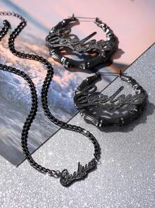 Damskie kolczyki z bambusa na zamówienie Klasyczne przesadzone spersonalizowane duże okrągłe kolczyki ze stali nierdzewnej Męskie 5 mm łańcuszek kubański Gruby łańcuszek Wisiorek w kształcie serca Zestaw biżuterii dla pary Prezent świąteczny dla rodziny, Czarny, Stylowy, Kolorowy, Vintage, Hipster, Prosty, Y2k, Moda z lat 2000., Gotycki, Punk, Niestandardowy, Spersonalizowany, Unikalny, Idealne prezenty dla niego, Idealne prezenty dla niej, Jej, Chłopaka, Dziewczyny, Taty, Mamy, Rodziny, Przyjaciół, Na rocznice, Na urodziny, Na ukończenie szkoły, Na bal maturalny, Na imprezę, Biżuteria damska