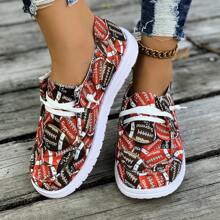 1 paire de chaussures plates confortables et légères en canevas à bout rond antidérapantes pour femmes