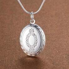 Silver Plating Oval Round Photo Frame Pendant Necklace 18/20-28/30 Inch Snake Chain For Woman Man Wedding Jewelry