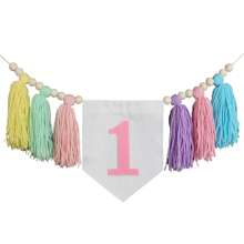 彩色雏菊1岁生日高脚椅横幅、雏菊花生日帽、1岁生日派对帽、雏菊流苏花环、波西米亚派对背景装饰、生日派对装饰、马卡龙主题派对用品 - 馬卡龍色 - 查看 13