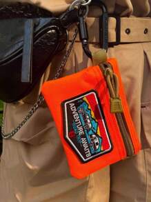 拉链短款钱包带登山扣小零钱包战术钱包尼龙男士休闲钱包 - 橘色 - 查看 11