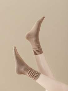 4 đôi tất cổ cao màu trơn không xương dành cho nữ, tất cổ cao màu trắng, thoáng khí, phù hợp mặc hàng ngày, sau sinh, mùa thu - Nhiều màu - Xem 11