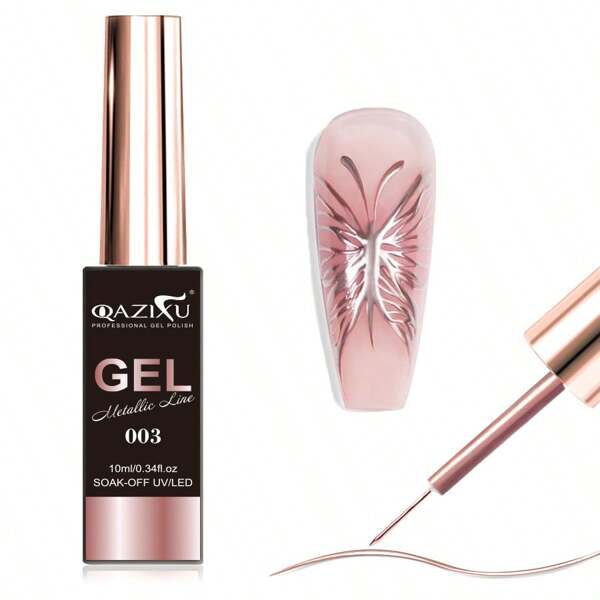 QAZIXU QAZIXU 1pc 10ml Liner Paint Gel Nail Polish Rose Gold Metallic Painting Liner Gel Sequins Soak Off UV LED Gel French Drawing Nail Art