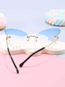 1pc Unisex Metal-Free Butterfly Rhinestone Decorated Glasses, Suitable For Outdoor Travel, Personalized Party Decoration Glasses - Baby Blue - View 4