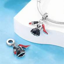 925 Sterling Silver Women's Jewelry Lipstick Perfume High Heels Imitation Series Charms Dress And Flower Charms Red High Heels Charms Suitable For Women's Bracelets DIY Jewelry Making And Daily Clothing Matching Jewelry Decoration Suitable For Girls
