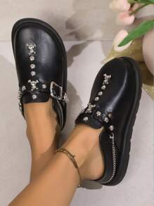 Women's Fashion Comfortable Rivet Accent Black Platform & Thick Sole Slip-On Flats