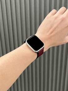 1条男女通用真皮硅胶磁吸表带，兼容 42mm、38mm、40mm、41mm、44mm、45mm、46mm、49mm，时尚智能手表替换表带，适用于Series Ultra2、Ultra SE2、SE 11、10、9、8、7、6、5、4、3、2、1，适合作为学生返校礼物 - 酒紅色 - 查看 3