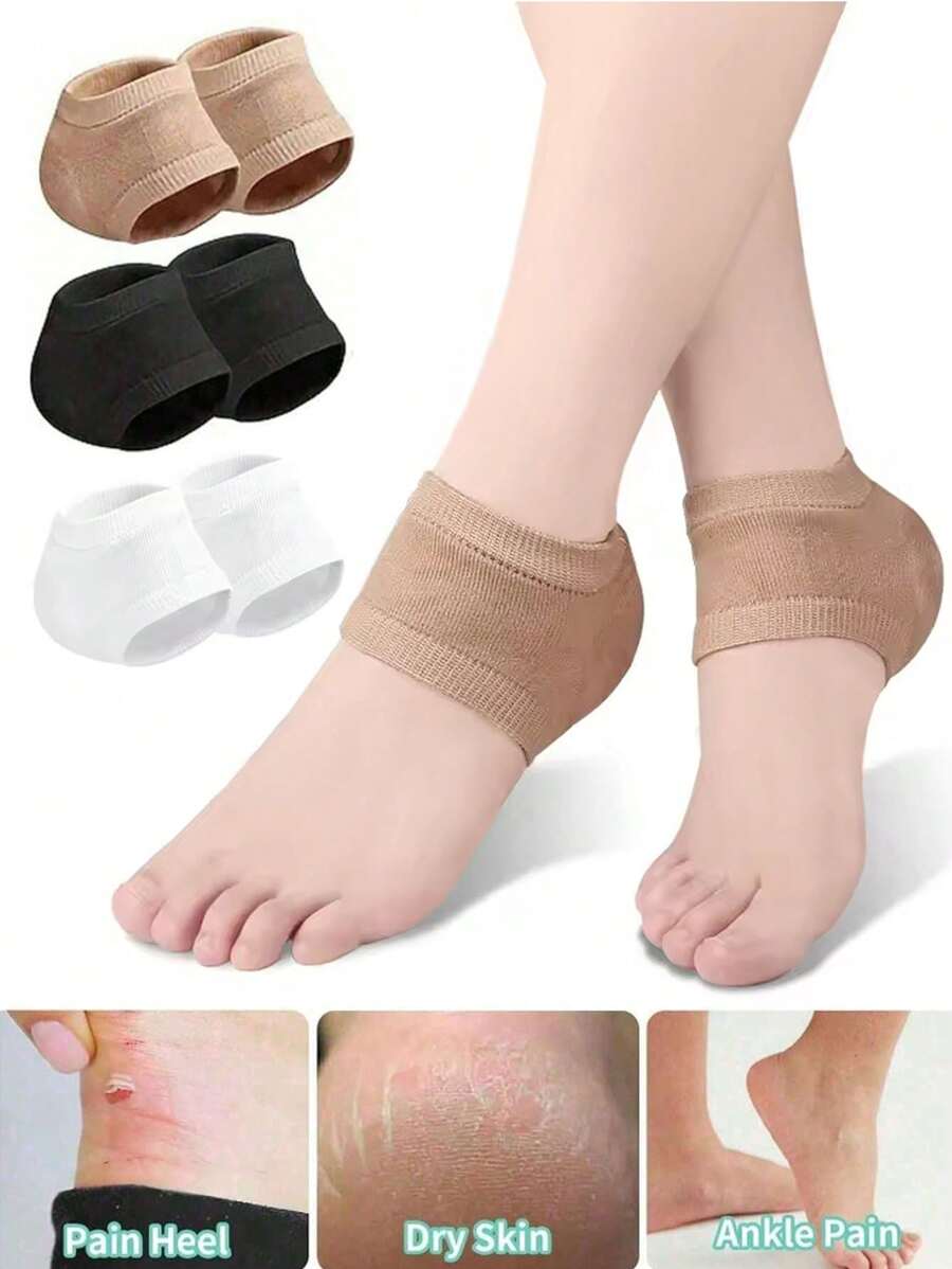 2 件装脚跟保护套适用于冬季干燥足部皮肤保湿套，去角质柔软脚跟套，适用于皮肤干燥开裂的男女