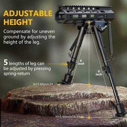 Aluminum Alloy Tactical Bipod With Rotating And Swivel Picatinny Mount - Adjustable, Shock Resistant, Slip Resistant, 6-9 Inch Foldable Design For Easy Storage And Precise Control