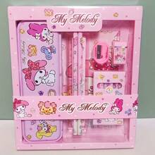 Sanrio Sanrio 12 sztuk My Melody & Kuromi Kids Stationery Gift Set: plastikowa linijka i gumki, odpowiednie na urodziny, upominki na przyjęcia, artykuły szkolne i nagrody - linijka uniwersytecka, bez piór