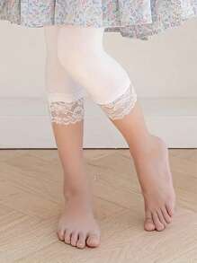 2/3/4/5 Pairs Lace-Trimmed Candy Color Girls 3/4 Leggings & Capri Shorts, Spring/Summer