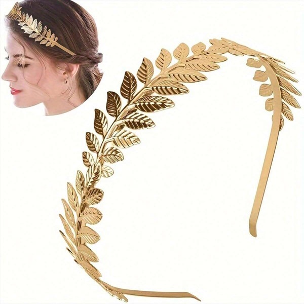 Conjunto de faixa de cabeça de folha de metal feito à mão - Coroa de noiva de louro romana grega vintage e acessórios de cabelo franceses com glitter para mulheres, adereços elegantes para fotos de festa/casamento/Natal (presente de peça de cabeça retrô multicamadas INS) (alguns acessórios estilo aleatório)