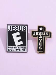 1 Stück kreative schwarz-weiße englische Buchstaben Legierungsabzeichen, personalisierte englische Phrase Metall Anstecknadel mit Kreuz