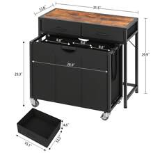 FIONESO Laundry Sorter, Rolling Laundry Hamper With 3 Section Pull-Out Bags, Laundry Basket Organizer With 2 Drawers & 2-Tone Top Panel, Laundry Hamper With Wheels For Laundry Room Organization, Bathroom - 黑色 - 查看 5