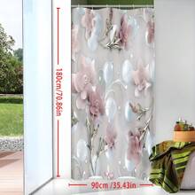 1pc Elegant Nordic Floral 3D Relief Shower Curtain - High-End Waterproof & Anti-Fog Polyester Curtain With Pink And White Flowers Design, Machine Washable, Includes Hooks - Perfect For Bathroom Decor, Waterproof Curtain Summer Bathroom Accessories Back To School