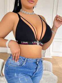 1pc Front-Closure Plus Size Wireless Women Bra - Black - View 5