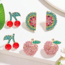 2 piezas Pendientes tipo botón estilo bohemio con cristal de sandía, melocotón y cereza de la serie de frutas, adecuado para uso casual, vacacional y de fiesta de las mujeres