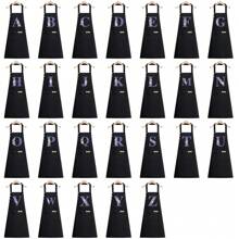 1件男女通用厨房围裙，防油防水，烹饪围裙，腰部可调节，A-Z字母图案，咖啡色围兜式围裙，厨房配件 - 黑色 - 查看 9