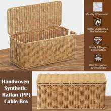 1 件装手工编织仿藤桌面电缆整理盒带盖办公桌收纳篮电源线隐藏器和数据线管理适用于办公设备 - 彩色 - 查看 8