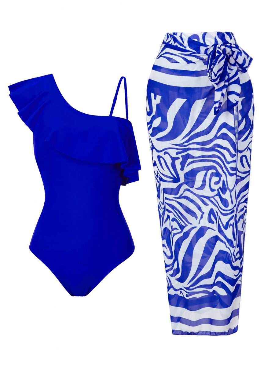 Conjunto de Maiô Bikini Sexy com Cobertura Sarong, Moda de Verão, Praia, Férias, Cobertura Conservadora da Barriga, Exportado para Europa e América