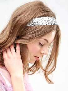 1 件宽 5 排亮片头带，女士时尚运动头带，闪亮亮片拼布弹性发箍，适合日常佩戴/锻炼/瑜伽，可爱美人鱼鳞片闪光金色/银色/粉色女孩风格头带 - 彩色 - 查看 4