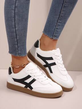 Women's Casual Retro Sports Training Shoes, Soft Bottom Soft Fabric Shoes, Breathable Canvas Shoes For Spring & Autumn, Versatile Color-Block Flat Training Shoes, Casual Sports Skateboard Shoes For Students, White Sneakers