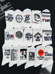 10 Pairs Random Assorted Men's Mid-Calf Socks With Letter & Numeral Personalized Design, Unisex Casual Sports Socks