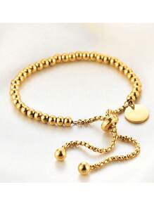 1 件/新款女士手链 18K 金不锈钢简约时尚圆形吊牌可调节串珠手链银手链 - 原子手鍊 - 查看 5