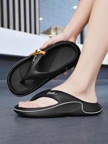 夏季休闲时尚简约宽松防滑耐磨柔软透气速干男士人字拖 - 黑色 - 查看 2