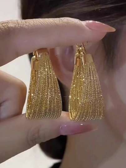 2只夸张金色圈形耳环，多层圆形耳环，时尚别致的女士耳环，情人节配饰