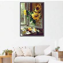 SNA 2025 Nowy styl Słoneczniki Kwiaty Wazon Diy Krzyż Zestawy do Haftu 11CT Druk Tkanina Krzyż Haft Haft Zestawy do Haftu Haftu Wystrój Domu Rękodzieło Prezent