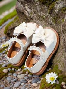 1 双春季新款女童时尚平底鞋，儿童可爱甜美蝴蝶结平底鞋，适合所有季节，搭配连衣裙和休闲装 - 米色 - 查看 4