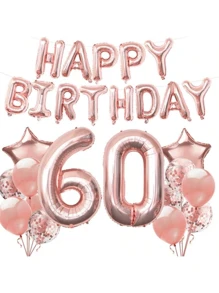 一套成人生日派对装饰气球，玫瑰金数字铝箔气球，包含18岁、21岁、30岁、40岁、50岁、60岁生日派对用品，圣诞主题