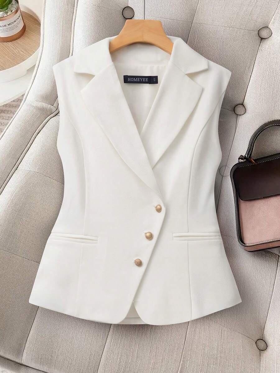 HOMEYEE V-Neck Lapel Sleeveless Button Pocket Vintage Casual Elegant Business Suit Vest